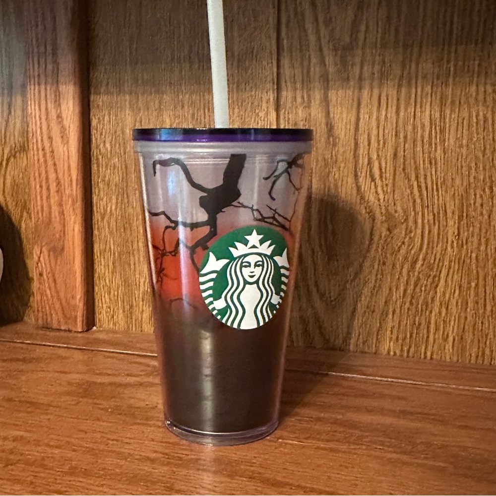 Glow in the Dark Starbucks Black and Orange Halloween Tumbler NWT 2022 Crow